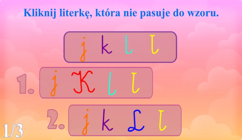Ćwiczenia na koncentrację - litery niepasujące do wzoru