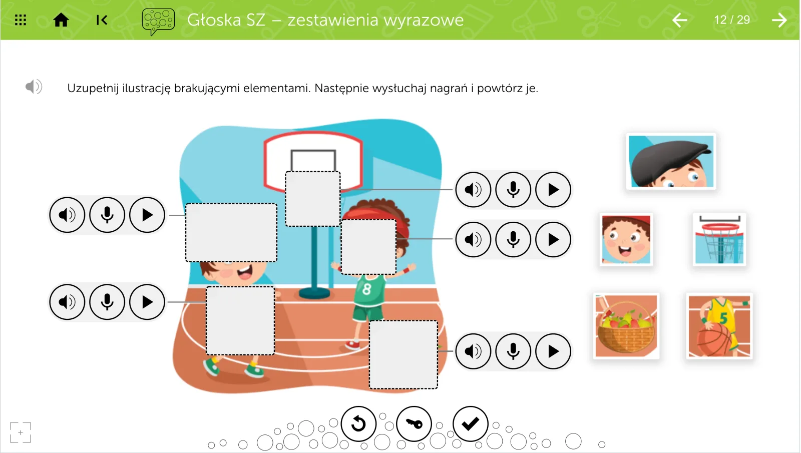Przykładowe zadanie multimedialne w programie mTalent Zajęcia logopedyczne