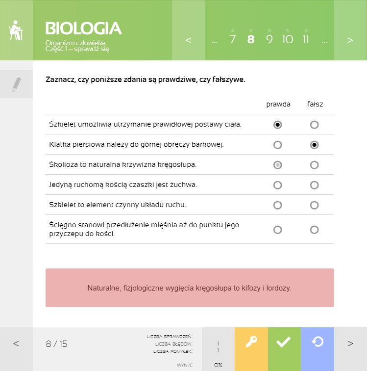 MPP Biologia - test prawda/fałsz, układ ruchu