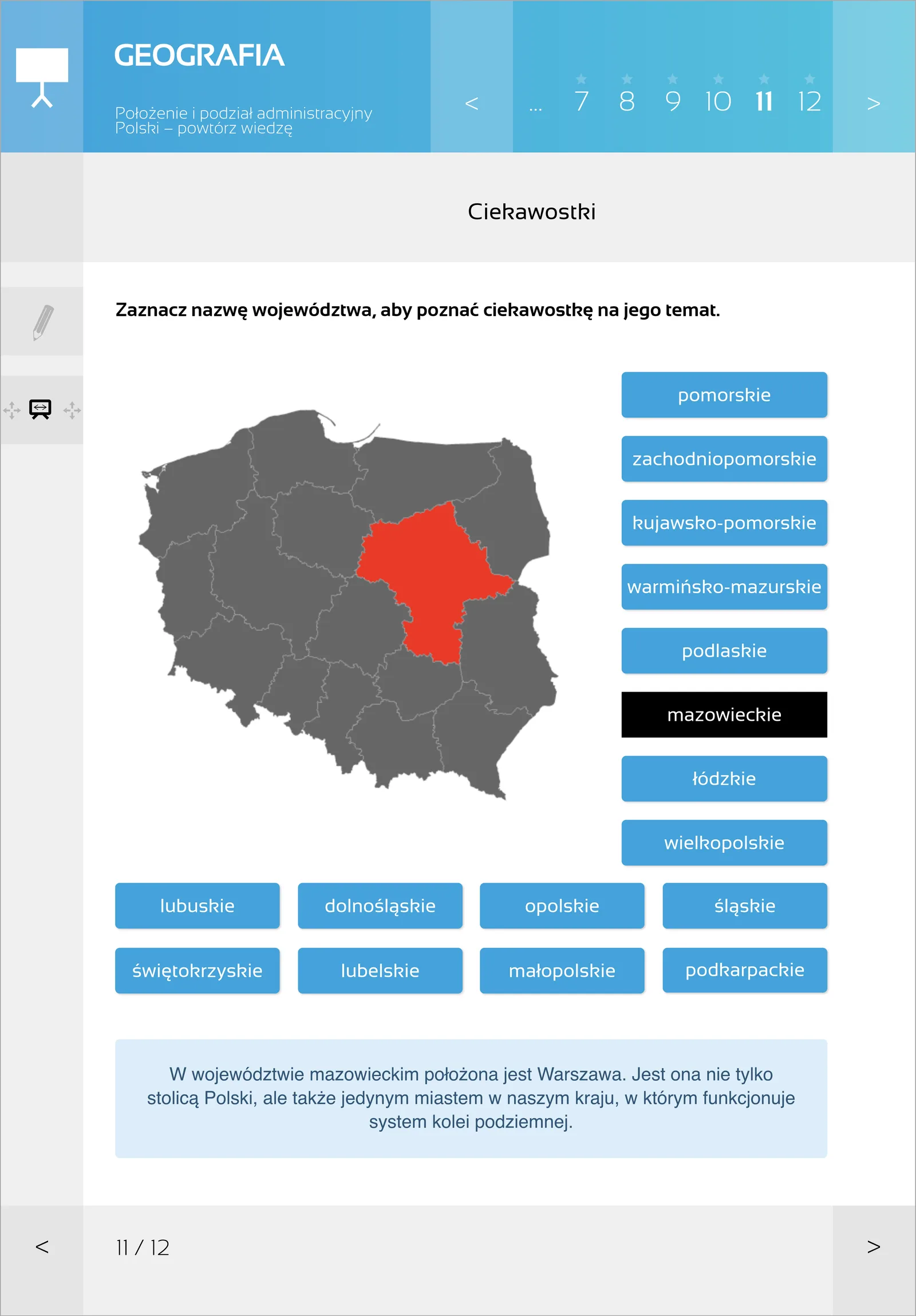 MPP Geografia - lekcja Powtórz wiedzę, mapa województw Polski