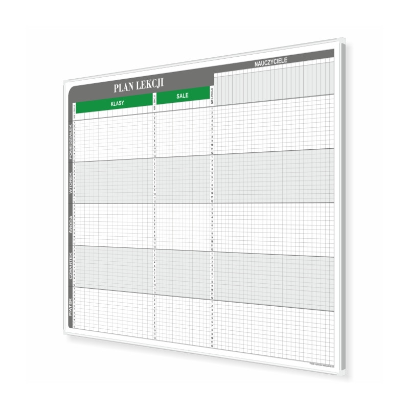 Plan lekcji T3 dla 30 klas, 30 sal i 45 nauczycieli 197x92cm, magnetyczny suchościeralny - widok produktu