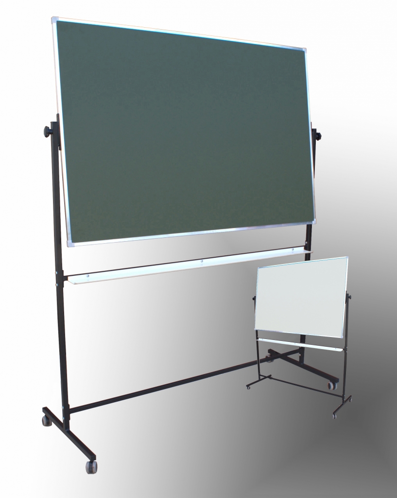 Tablica obrotowa mieszana 150 × 100 cm - strona zielona kredowa na stojaku jezdnym, w kadrze także strona biała
