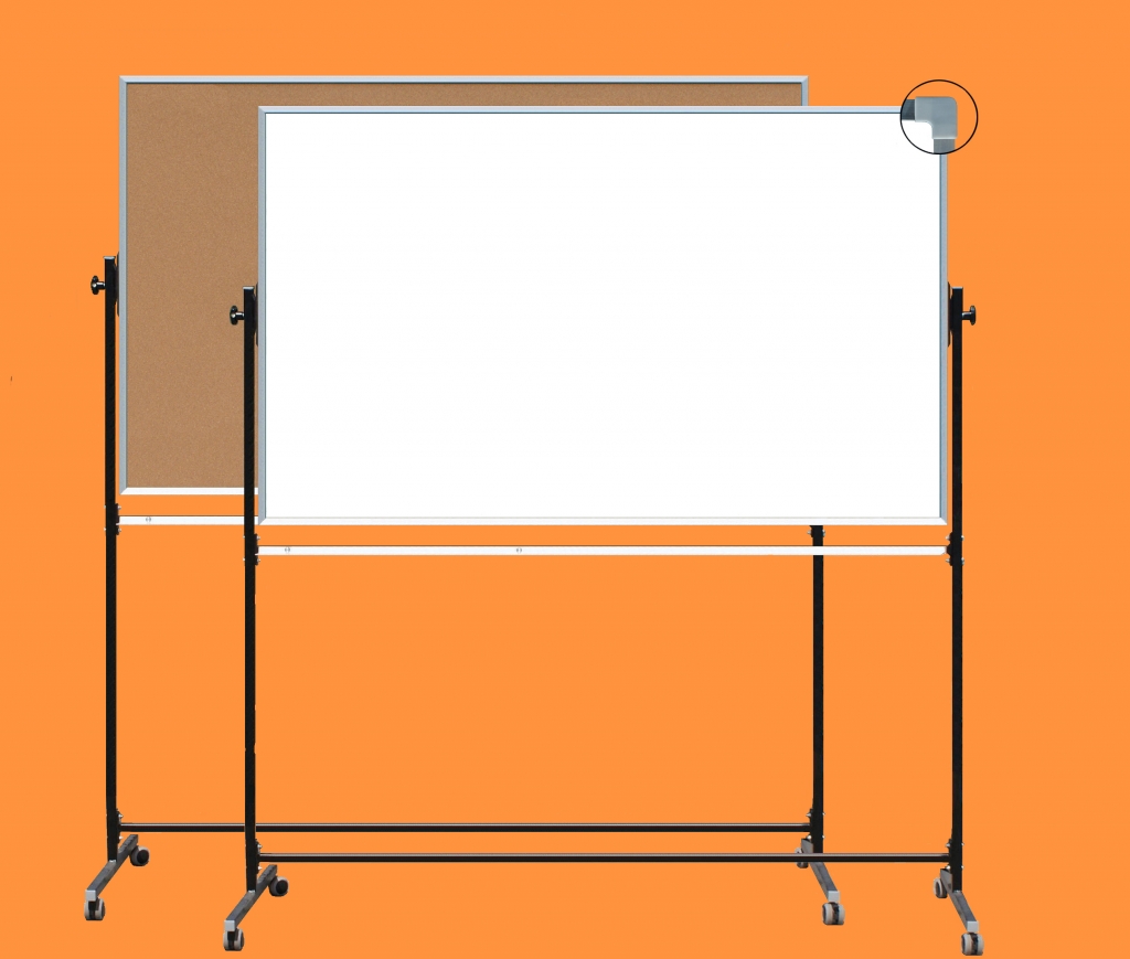 Tablica obrotowa biała / korek 170 × 100 cm - widok od frontu